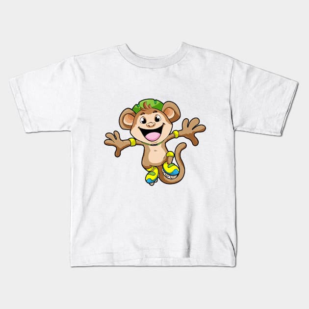 Monkey as Inline Skater with Inline Skates and Helmet Kids T-Shirt by Markus Schnabel